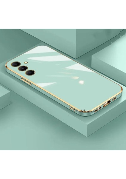 Samsung Galaxy S24 Plus Kılıf Kamera Korumalı Parlak Gold Kenarlı Altın Işlemeli Şeritli Yumuşak Silikon Bark Kapak