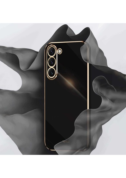 Samsung Galaxy S24 Plus Kılıf Kamera Korumalı Parlak Gold Kenarlı Altın Işlemeli Şeritli Yumuşak Silikon Bark Kapak fiyatları