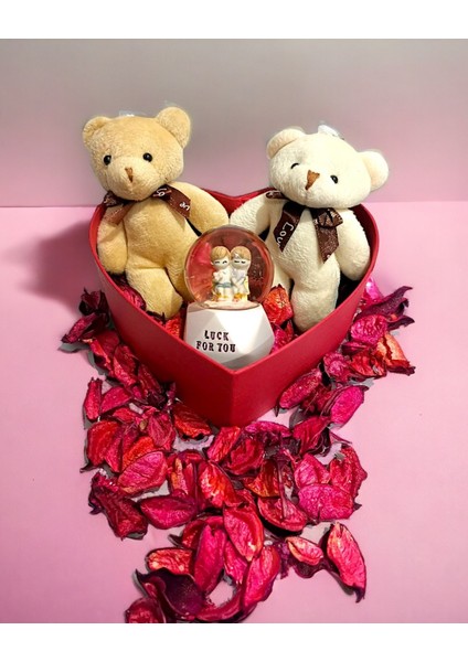 Sevgiliye Kalp Kutuda Sevgililer Kar Küresi Mini Ayıcıklar Hediye Seti fiyatları