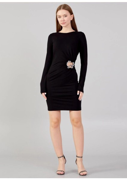 Kadın Mini Taş Detaylı Uzun Kol Şık Mini Elbise modelleri