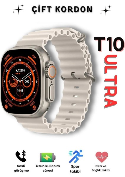 T10 Ultra 2 Watch 8 Akıllı Saat 2.19INÇ Full Ekran Çift Kordon Tüm Modellerle Uyumlu 2024