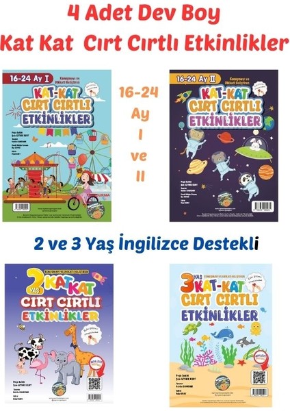4 Kitap Set - Kat Kat Cırt Cırtlı Etkinlikler, 16-24 Ay I ve Iı , Ingilizce Destekli 2 Yaş ve 3 Yaş