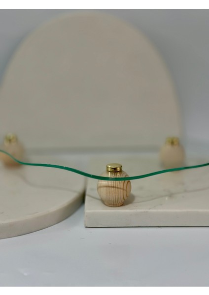 Eğri Formdaki Cam Tepsi Düzenleyici Stant Ahşap Top Ayaklı fiyatları