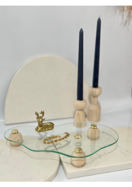 Eğri Formdaki Cam Tepsi Düzenleyici Stant Ahşap Top Ayaklı fırsatları