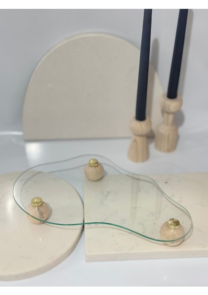 Eğri Formdaki Cam Tepsi Düzenleyici Stant Ahşap Top Ayaklı indirimleri