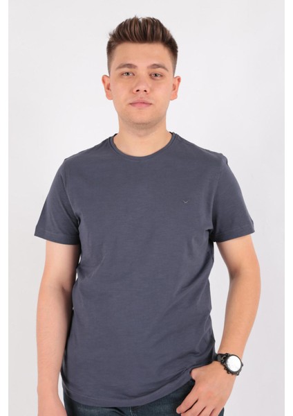 4602 Erkek Bisiklet Yaka Flamlı T-Shirt