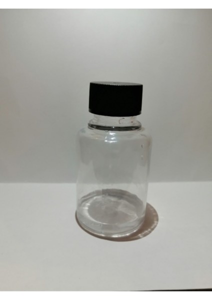 30 ml Şeffaf Plastik Şişe + Siyah Düz Kapak Boş Şişe Medikal Şişe 50 Adet
