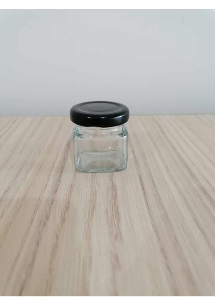 40 cc Köşeli Şeffaf Cam Siyah Kapak Kavanoz Mini Kavanoz Bal Kavanozu Süs KAVANOZU 100 Adet