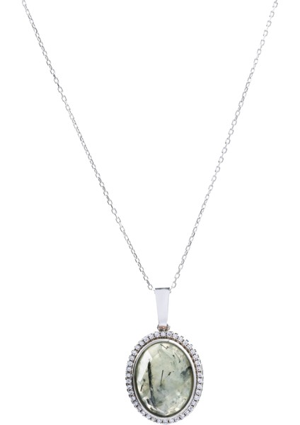 Prehnite 925 Ayar Gümüş Zincir Kolye