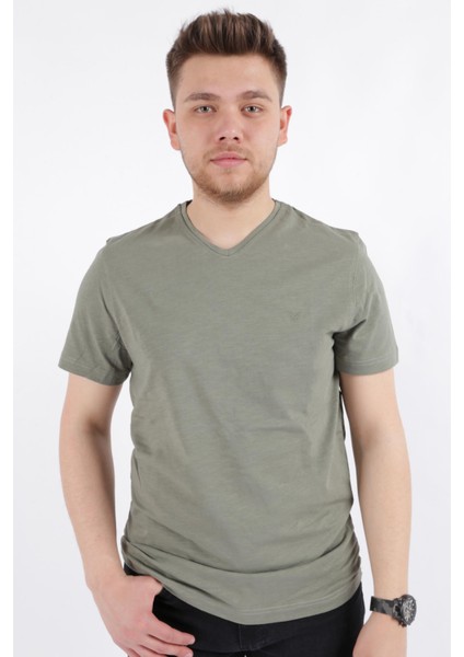 4601 Erkek V Flamlı T-Shirt