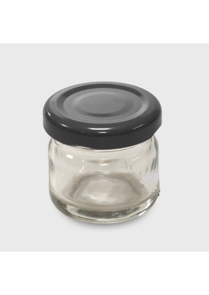 29 cc. Mini Kavanoz - Cam Kavanoz - Siyah Kapaklı - 72 Li Paket