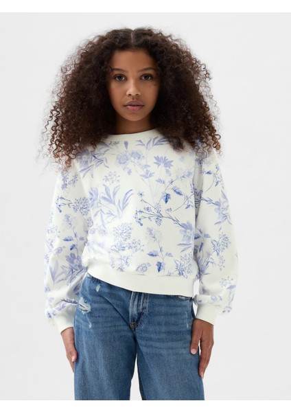 Kız Çocuk Beyaz Grafikli Sweatshirt