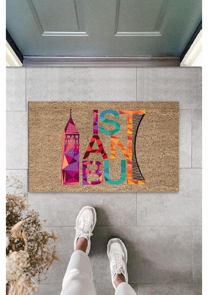 Dijital Baskı Bej Istanbul Paspas K-3029