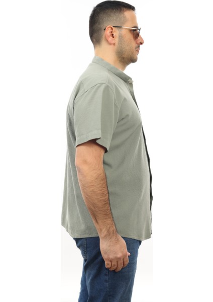 Erkek Büyük Beden Mint Yeşili Pamuk Hakim Yaka Cepli Kısa Kol Gömlek KK-8012-TSS fiyatları
