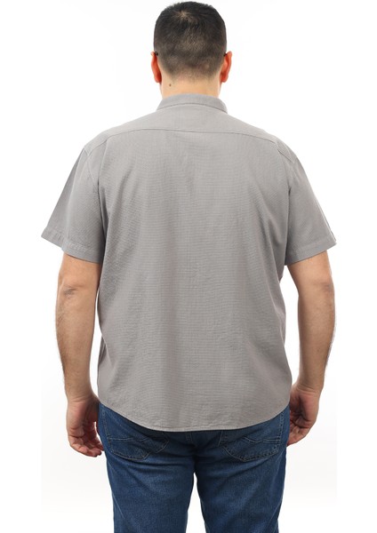 Erkek Büyük Beden Gri Renk Pamuk Hakim Yaka Cepli Kısa Kol Gömlek KK-8015-TSS modelleri