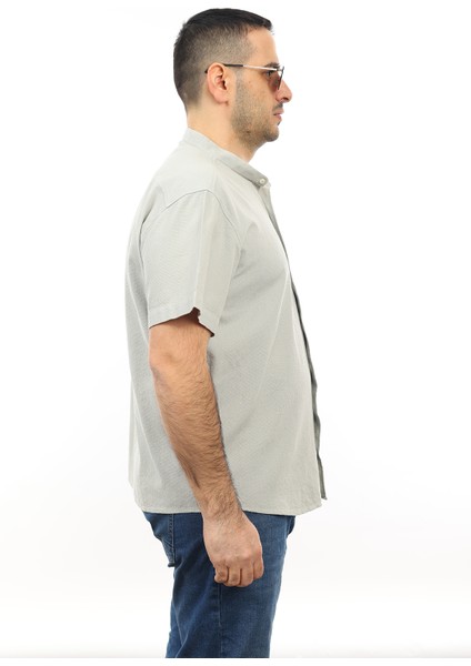Erkek Büyük Beden Taş Rengi Pamuk Hakim Yaka Cepli Kısa Kol Gömlek KK-8009-TSS fiyatları