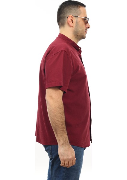 Erkek Büyük Beden Bordo Renk Pamuk Hakim Yaka Cepli Kısa Kol GÖMLEKKK-8017-TSS fiyatları