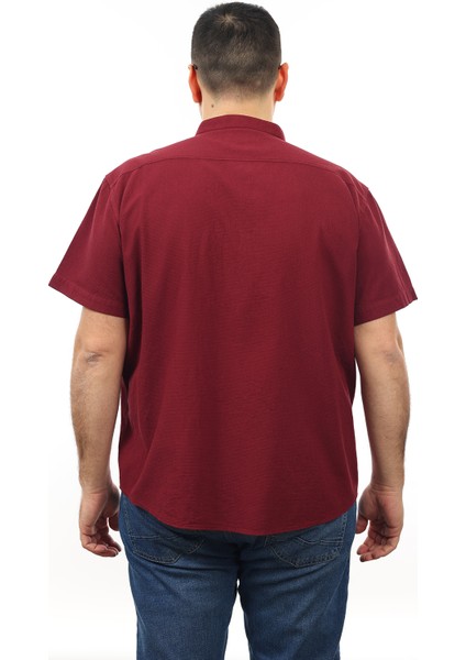 Erkek Büyük Beden Bordo Renk Pamuk Hakim Yaka Cepli Kısa Kol GÖMLEKKK-8017-TSS modelleri