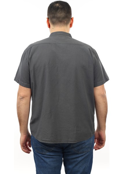 Erkek Büyük Beden Antrasit Renk Pamuk Hakim Yaka Cepli Kısa Kol Gömlek KK-8016-TSS modelleri