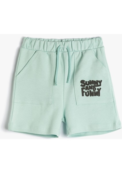 Şort Cepli Beli Bağlamalı Baskı Detaylı Pamuklu