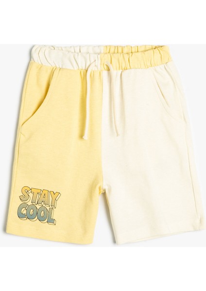 Şort Beli Lastikli Renk Kontrastlı Cepli Pamuklu Baskı Detaylı