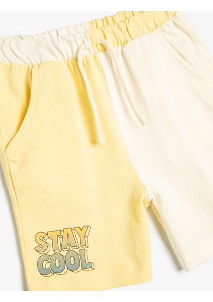 Şort Beli Lastikli Renk Kontrastlı Cepli Pamuklu Baskı Detaylı modelleri