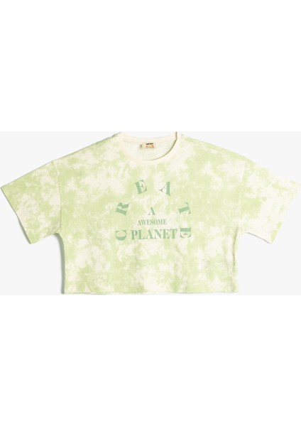 Tişört Crop Oversize Batik Desenli Bisiklet Yaka Baskılı