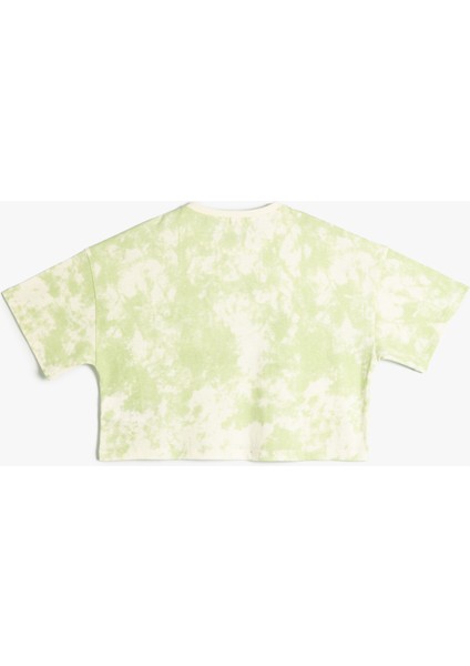 Tişört Crop Oversize Batik Desenli Bisiklet Yaka Baskılı