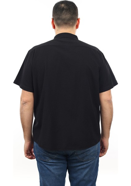 Erkek Büyük Beden Siyah Renk Pamuk Hakim Yaka Cepli Kısa Kol Gömlek KK-8019-TSS modelleri