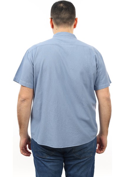Erkek Büyük Beden Mavi Renk Pamuk Hakim Yaka Cepli Kısa Kol Gömlek KK-8014-TSS modelleri