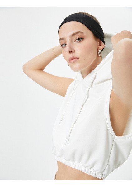 Kapüşonlu Crop Sweatshirt Beli Lastikli Kolsuz