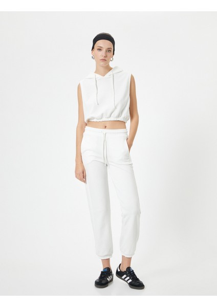 Kapüşonlu Crop Sweatshirt Beli Lastikli Kolsuz fiyatları
