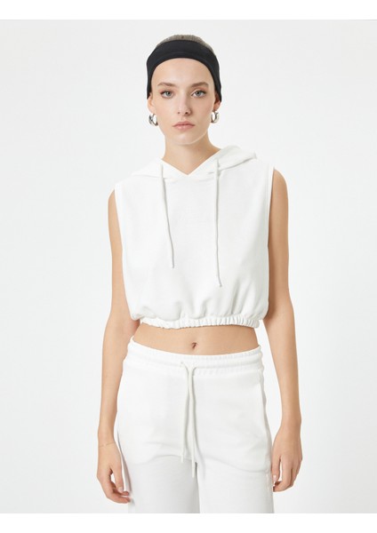 Kapüşonlu Crop Sweatshirt Beli Lastikli Kolsuz modelleri