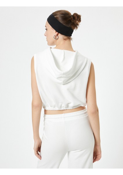 Kapüşonlu Crop Sweatshirt Beli Lastikli Kolsuz fırsatları