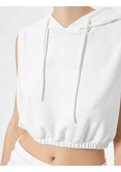 Kapüşonlu Crop Sweatshirt Beli Lastikli Kolsuz indirimleri