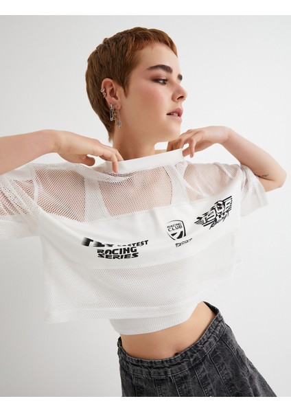 File Tişört Rahat Kalıp Kısa Kollu Bisiklet Yaka Baskılı