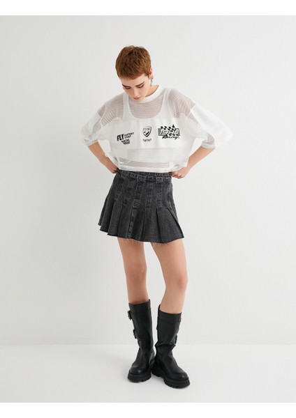 File Tişört Rahat Kalıp Kısa Kollu Bisiklet Yaka Baskılı fiyatları