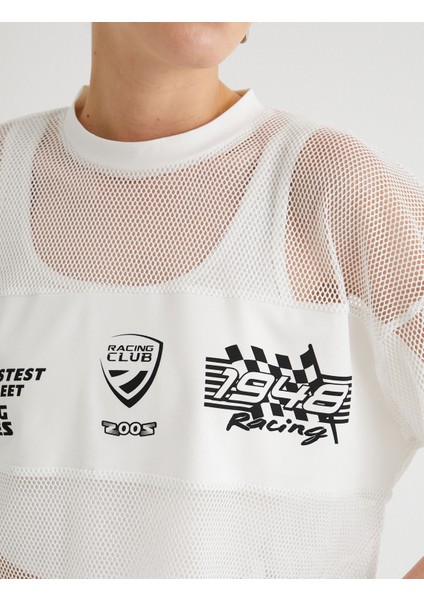 File Tişört Rahat Kalıp Kısa Kollu Bisiklet Yaka Baskılı indirimleri