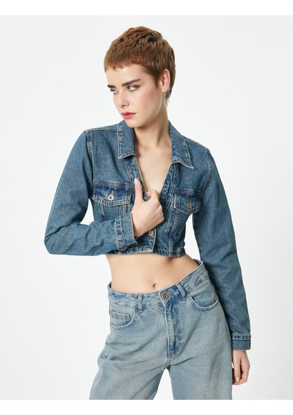 Kısa Kot Ceket Kapaklı Cep Detaylı Gömlek Yaka Pamuklu fiyatları