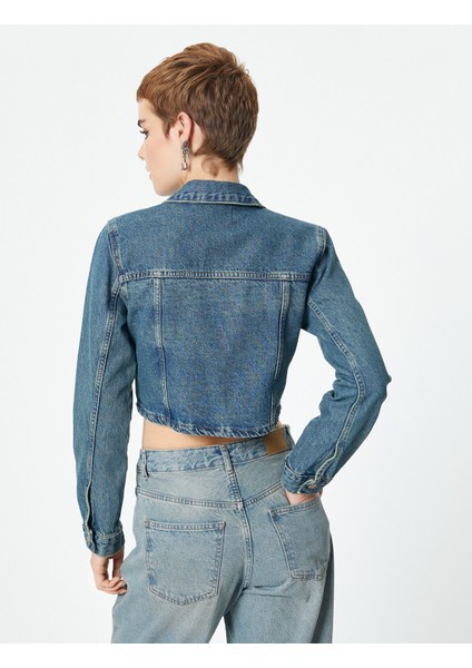 Kısa Kot Ceket Kapaklı Cep Detaylı Gömlek Yaka Pamuklu fırsatları