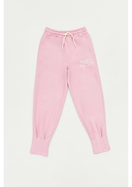 Baskılı Beli Bağcıklı Kız Çocuk Eşofman Altı