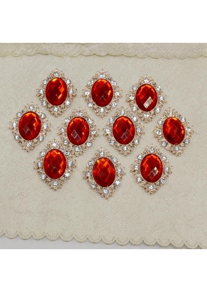 10 Cabochon Flatback Süsleme Düğün Takı Dıy Kırmızı 30X25MM (Yurt Dışından)