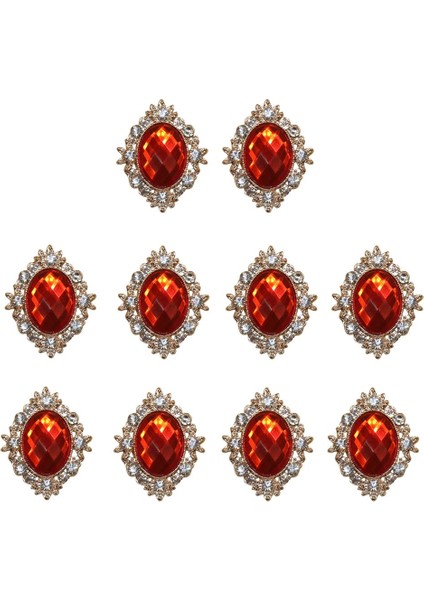 10 Cabochon Flatback Süsleme Düğün Takı Dıy Kırmızı 30X25MM (Yurt Dışından)