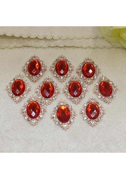 10 Cabochon Flatback Süsleme Düğün Takı Dıy Kırmızı 30X25MM (Yurt Dışından)