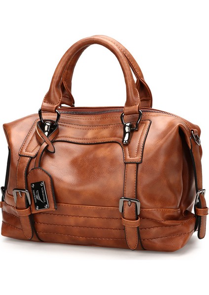 Saf Retro Kadın Çantası Avrupa ve Amerikan Yumuşak El Boston Çantası Omuzdan Askili Çanta Seyahat Çantası (Yurt Dışından) fiyatları