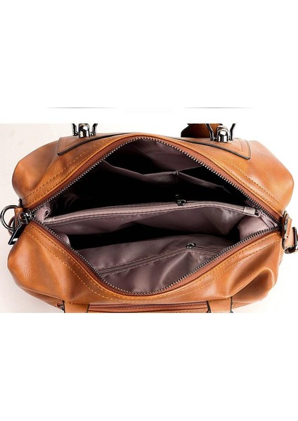 Saf Retro Kadın Çantası Avrupa ve Amerikan Yumuşak El Boston Çantası Omuzdan Askili Çanta Seyahat Çantası (Yurt Dışından) fırsatları