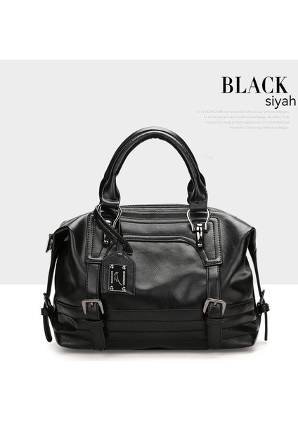 Saf Retro Kadın Çantası Avrupa ve Amerikan Yumuşak El Boston Çantası Omuzdan Askili Çanta Seyahat Çantası (Yurt Dışından) modelleri