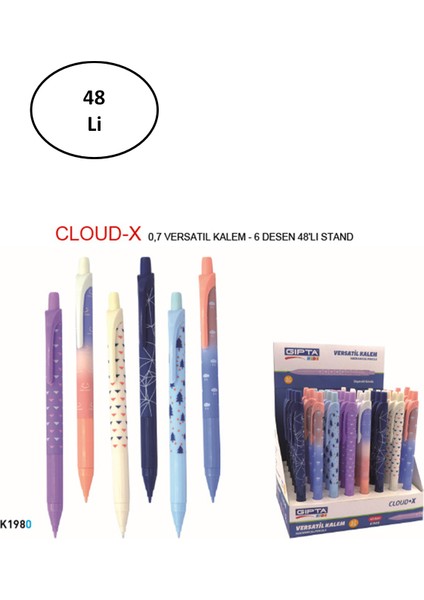 Versatil Kalem Cloud x 0.7 mm 6 Desen 48 'li Stand