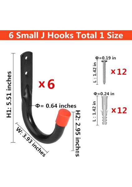 6'lı Paket Ağır Hizmet Garaj Depolama J Yardımcı Kancalar (Yurt Dışından) modelleri