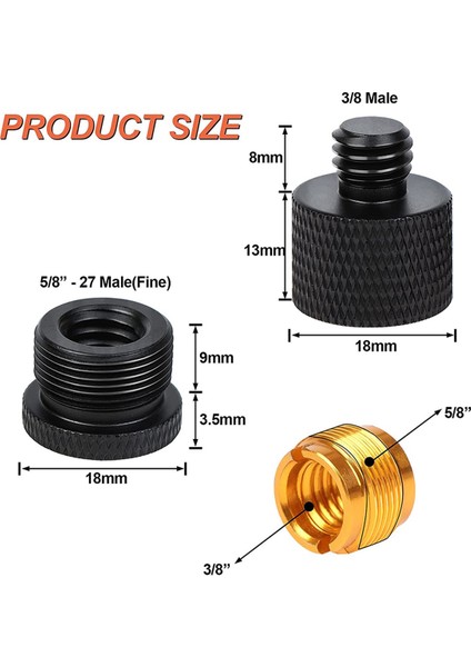 Mikrofon Adaptörü 5/8 Dişi - 3/8 Erkek ve 3/8 Dişi - 5/8 Erkek Vida (Yurt Dışından)